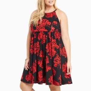 Torrid Floral Ponte HighNeck Skater Dress in Black